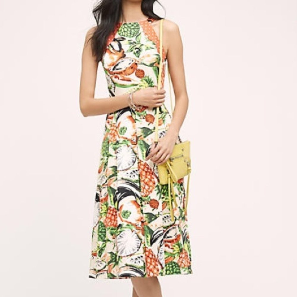 Eva Franco Anthropologie Mandy Pineapple Print Retro Dress Size 10-Worn Once